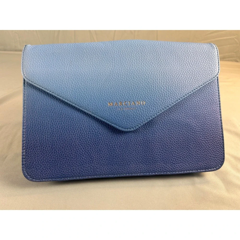 Marciano Los Angeles Blue Ombre‎ Pebbled Envelope Clutch Bag Gold Logo Handbag